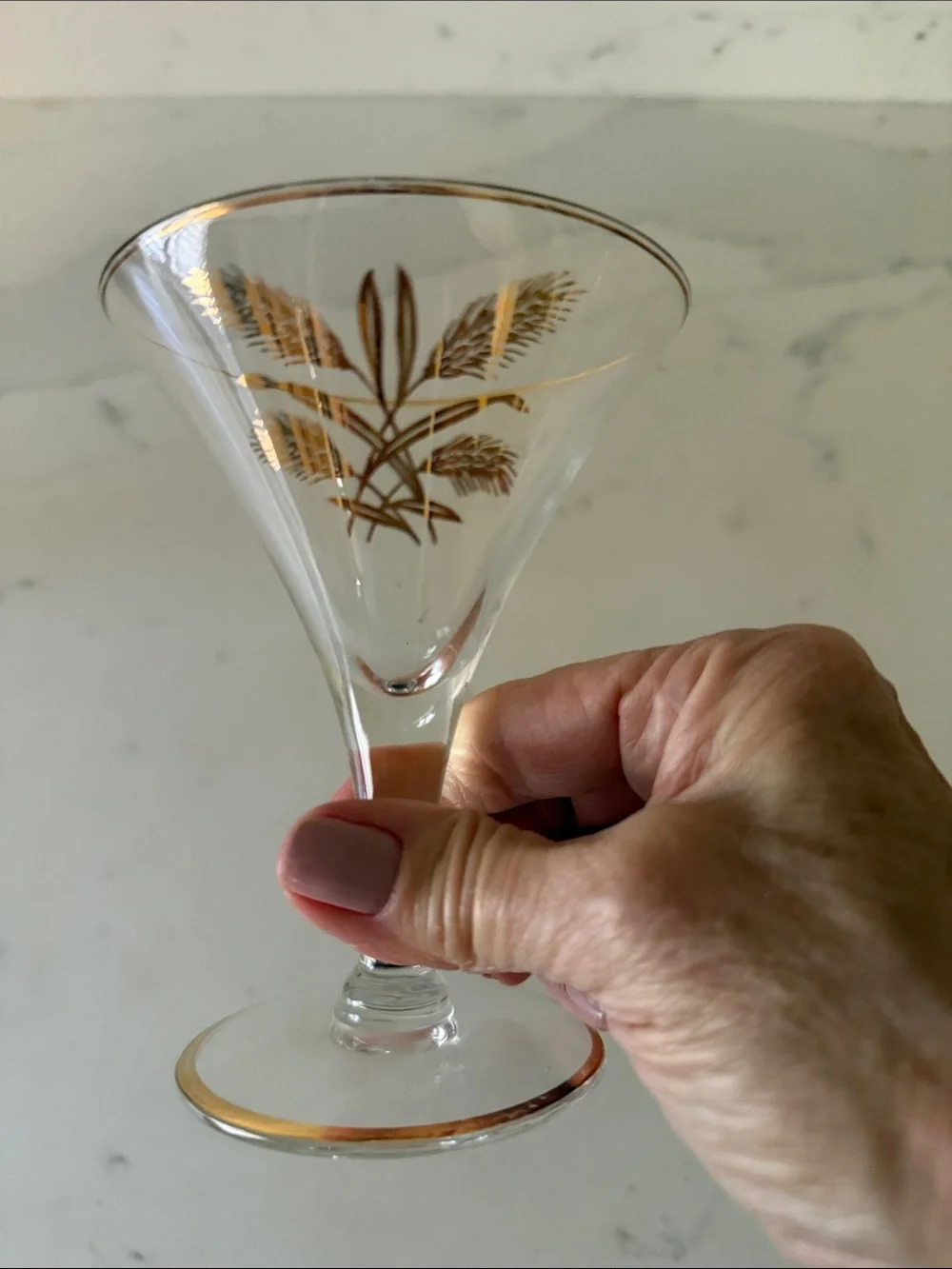 Mid Century Gold-Trimmed Wheat Cocktail Glasses Set of 6